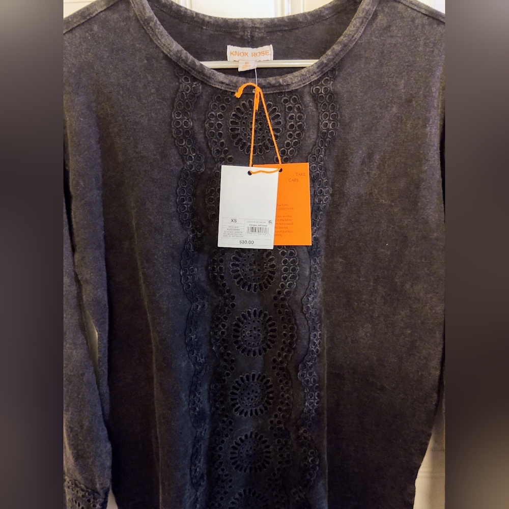 New with Tags, Knox Rose Dark Grey Lightweight Decorative Sweatshirt in XS